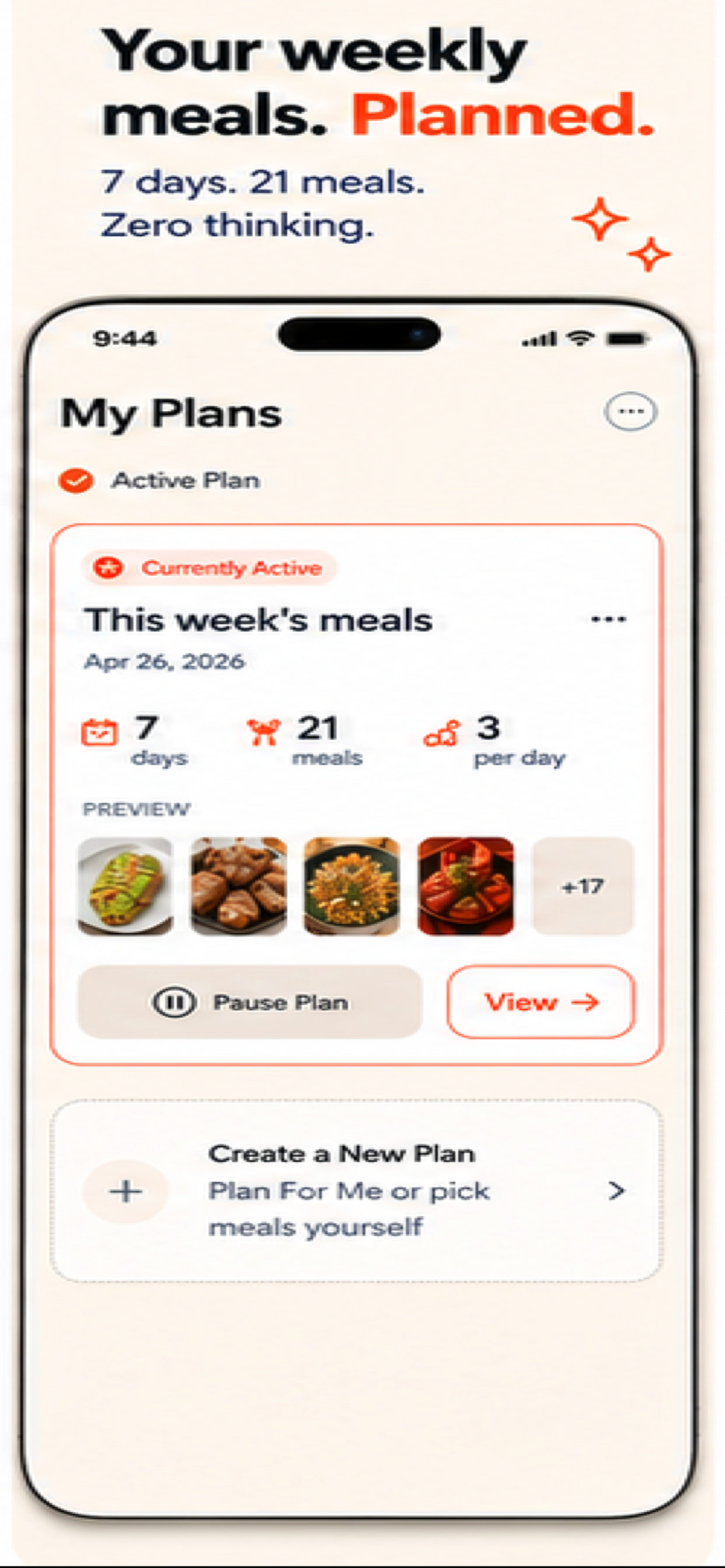 Hapag My Plans screen showing an active weekly plan summary