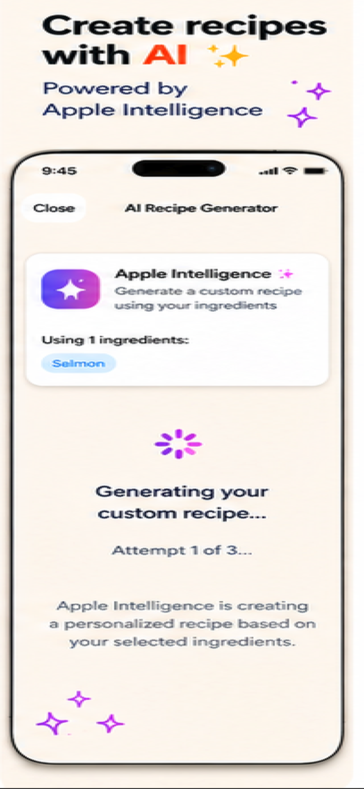 Hapag AI recipe generator screen
